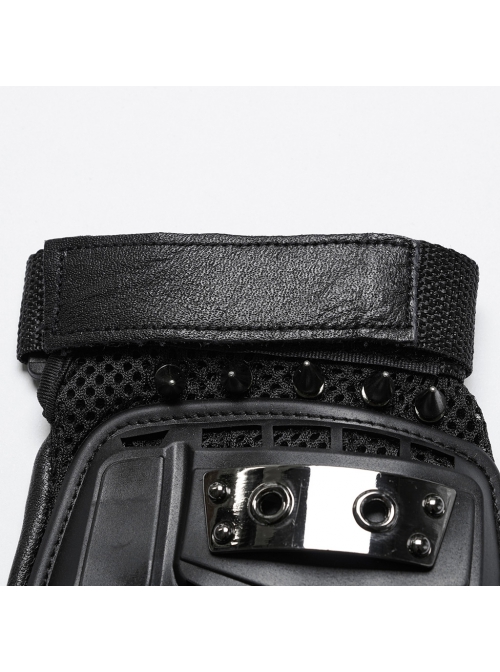 Black High Elastic Breathable Mesh Back Imitation Google Plate With Sheepskin Palm Design Punk Style Rivet Gloves