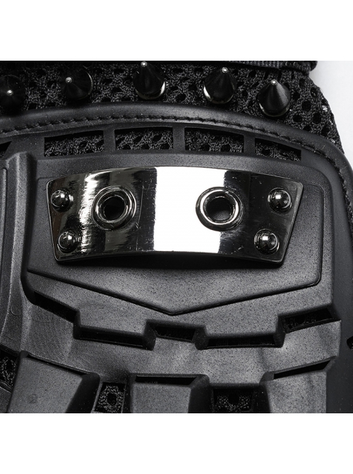 Black High Elastic Breathable Mesh Back Imitation Google Plate With Sheepskin Palm Design Punk Style Rivet Gloves