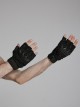 Personalized Black Suede Splicing Mesh Back Of Hand Protection Plate With Rivet Design Punk Style Adjustable Wear Resistant Gloves
