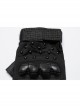 Personalized Black Suede Splicing Mesh Back Of Hand Protection Plate With Rivet Design Punk Style Adjustable Wear Resistant Gloves