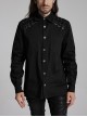 Black Slightly Elastic Twill Shoulder Personalized Webbing Rivet Decoration Punk Style Lapel Long Sleeved Shirt