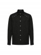 Black Slightly Elastic Twill Shoulder Personalized Webbing Rivet Decoration Punk Style Lapel Long Sleeved Shirt