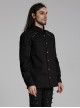 Black Slightly Elastic Twill Shoulder Personalized Webbing Rivet Decoration Punk Style Lapel Long Sleeved Shirt