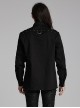 Black Slightly Elastic Twill Shoulder Personalized Webbing Rivet Decoration Punk Style Lapel Long Sleeved Shirt
