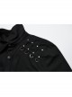 Black Slightly Elastic Twill Shoulder Personalized Webbing Rivet Decoration Punk Style Lapel Long Sleeved Shirt