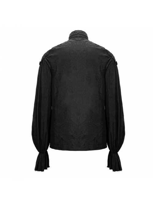 Dark Grain Jacquard Shoulder Braid Attached Puff Sleeve Rough Selvedge Black Punk Shirts