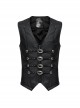 Gorgeous Black Three Dimensional Imitation Leather Shoulder V-Shaped Split Front Double Button Metal Buckle With Rivet Decoration Gothic Style Retro Vest