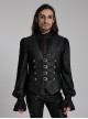 Gorgeous Black Three Dimensional Imitation Leather Shoulder V-Shaped Split Front Double Button Metal Buckle With Rivet Decoration Gothic Style Retro Vest