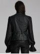 Gorgeous Black Three Dimensional Imitation Leather Shoulder V-Shaped Split Front Double Button Metal Buckle With Rivet Decoration Gothic Style Retro Vest