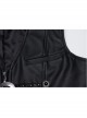 Gorgeous Black Three Dimensional Imitation Leather Shoulder V-Shaped Split Front Double Button Metal Buckle With Rivet Decoration Gothic Style Retro Vest