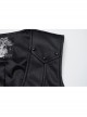 Gorgeous Black Three Dimensional Imitation Leather Shoulder V-Shaped Split Front Double Button Metal Buckle With Rivet Decoration Gothic Style Retro Vest