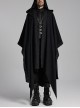 Black Loose Non Stretch Twill Hole Woven With Irregular Pointed Hem Punk Style Hooded Jacket