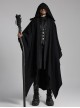 Black Loose Non Stretch Twill Hole Woven With Irregular Pointed Hem Punk Style Hooded Jacket