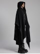 Black Loose Non Stretch Twill Hole Woven With Irregular Pointed Hem Punk Style Hooded Jacket