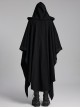 Black Loose Non Stretch Twill Hole Woven With Irregular Pointed Hem Punk Style Hooded Jacket