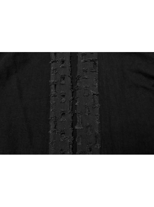 Black Loose Non Stretch Twill Hole Woven With Irregular Pointed Hem Punk Style Hooded Jacket