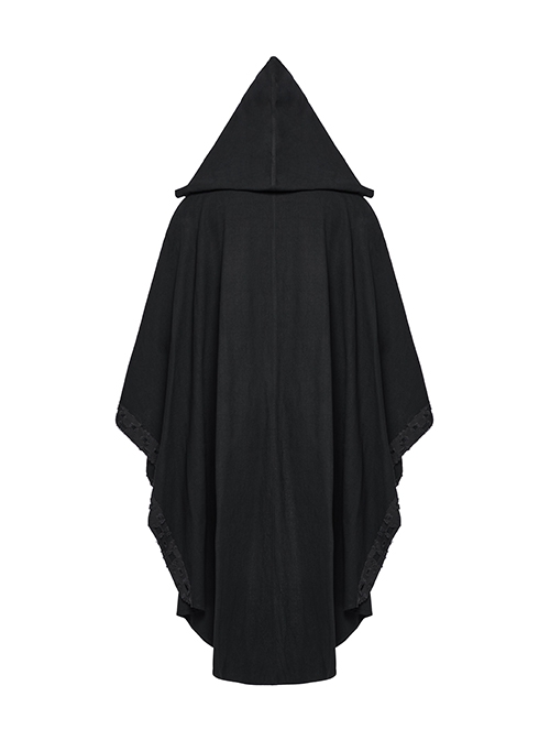 Black Loose Non Stretch Twill Hole Woven With Irregular Pointed Hem Punk Style Hooded Jacket