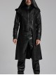 Personalized Black Cracked Leather Splicing Pleated Jacquard Woven With Adjustable Back Waist Design Gothic Style Hooded Long Sleeved Jacket