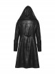 Personalized Black Cracked Leather Splicing Pleated Jacquard Woven With Adjustable Back Waist Design Gothic Style Hooded Long Sleeved Jacket