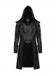 Personalized Black Cracked Leather Splicing Pleated Jacquard Woven With Adjustable Back Waist Design Gothic Style Hooded Long Sleeved Jacket