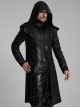 Personalized Black Cracked Leather Splicing Pleated Jacquard Woven With Adjustable Back Waist Design Gothic Style Hooded Long Sleeved Jacket