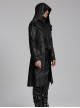 Personalized Black Cracked Leather Splicing Pleated Jacquard Woven With Adjustable Back Waist Design Gothic Style Hooded Long Sleeved Jacket