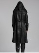 Personalized Black Cracked Leather Splicing Pleated Jacquard Woven With Adjustable Back Waist Design Gothic Style Hooded Long Sleeved Jacket