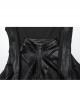 Personalized Black Cracked Leather Splicing Pleated Jacquard Woven With Adjustable Back Waist Design Gothic Style Hooded Long Sleeved Jacket