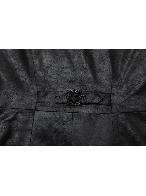 Personalized Black Cracked Leather Splicing Pleated Jacquard Woven With Adjustable Back Waist Design Gothic Style Hooded Long Sleeved Jacket