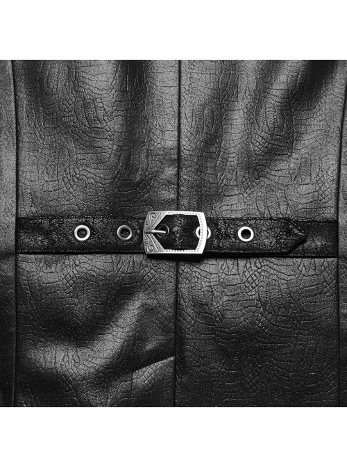Medieval Simple Black Imitation Leather Side Snake Buckle With Rivet Decoration Gothic Style Three Dimensional V Neck Vest