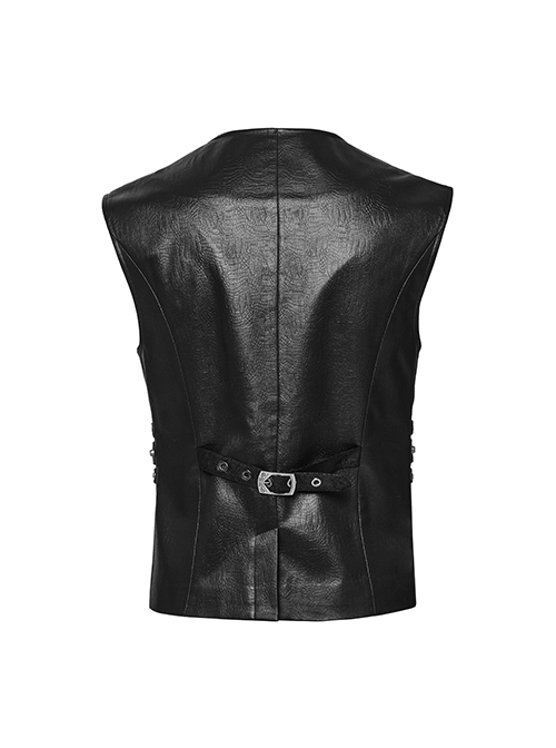 Medieval Simple Black Imitation Leather Side Snake Buckle With Rivet Decoration Gothic Style Three Dimensional V Neck Vest