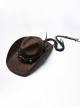Classic Brown Suede Fabric With Retro Skull Tassel Side Feather Decoration Punk Style Cowboy Hat
