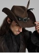 Classic Brown Suede Fabric With Retro Skull Tassel Side Feather Decoration Punk Style Cowboy Hat