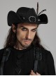 Classic Black Suede Fabric With Retro Skull Tassel Side Feather Decoration Punk Style Cowboy Hat