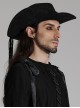Classic Black Suede Fabric With Retro Skull Tassel Side Feather Decoration Punk Style Cowboy Hat