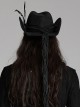 Classic Black Suede Fabric With Retro Skull Tassel Side Feather Decoration Punk Style Cowboy Hat