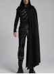 Black Asymmetrical Suede Stitching And Laminated Surface Detachable Hood Design Punk Style Cape
