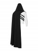 Black Asymmetrical Suede Stitching And Laminated Surface Detachable Hood Design Punk Style Cape