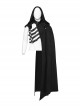 Black Asymmetrical Suede Stitching And Laminated Surface Detachable Hood Design Punk Style Cape
