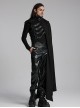 Black Asymmetrical Suede Stitching And Laminated Surface Detachable Hood Design Punk Style Cape