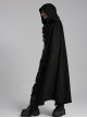 Black Asymmetrical Suede Stitching And Laminated Surface Detachable Hood Design Punk Style Cape
