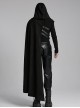 Black Asymmetrical Suede Stitching And Laminated Surface Detachable Hood Design Punk Style Cape