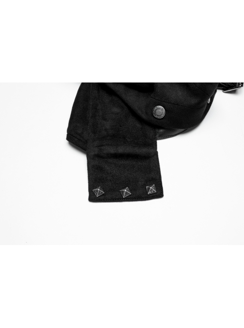 Black Asymmetrical Suede Stitching And Laminated Surface Detachable Hood Design Punk Style Cape