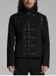 Three Dimensional Black Elastic Twill Front Center Button Shoulder Rivet Decoration Punk Style Stand Collar Long Sleeve Jacket