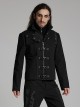 Three Dimensional Black Elastic Twill Front Center Button Shoulder Rivet Decoration Punk Style Stand Collar Long Sleeve Jacket