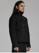Three Dimensional Black Elastic Twill Front Center Button Shoulder Rivet Decoration Punk Style Stand Collar Long Sleeve Jacket