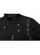 Three Dimensional Black Elastic Twill Front Center Button Shoulder Rivet Decoration Punk Style Stand Collar Long Sleeve Jacket