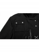 Three Dimensional Black Elastic Twill Front Center Button Shoulder Rivet Decoration Punk Style Stand Collar Long Sleeve Jacket