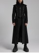 Personalized Black Twill Three Dimensional Mesh Woven Splicing PU Leather Front Metal Eyelet Decoration Punk Style Long Sleeve Long Coat