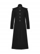 Personalized Black Twill Three Dimensional Mesh Woven Splicing PU Leather Front Metal Eyelet Decoration Punk Style Long Sleeve Long Coat